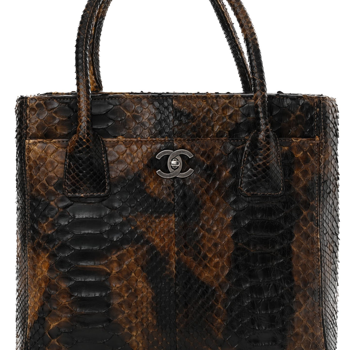 Snakeskin Executive Cerf Shopper Tote Dark Brown