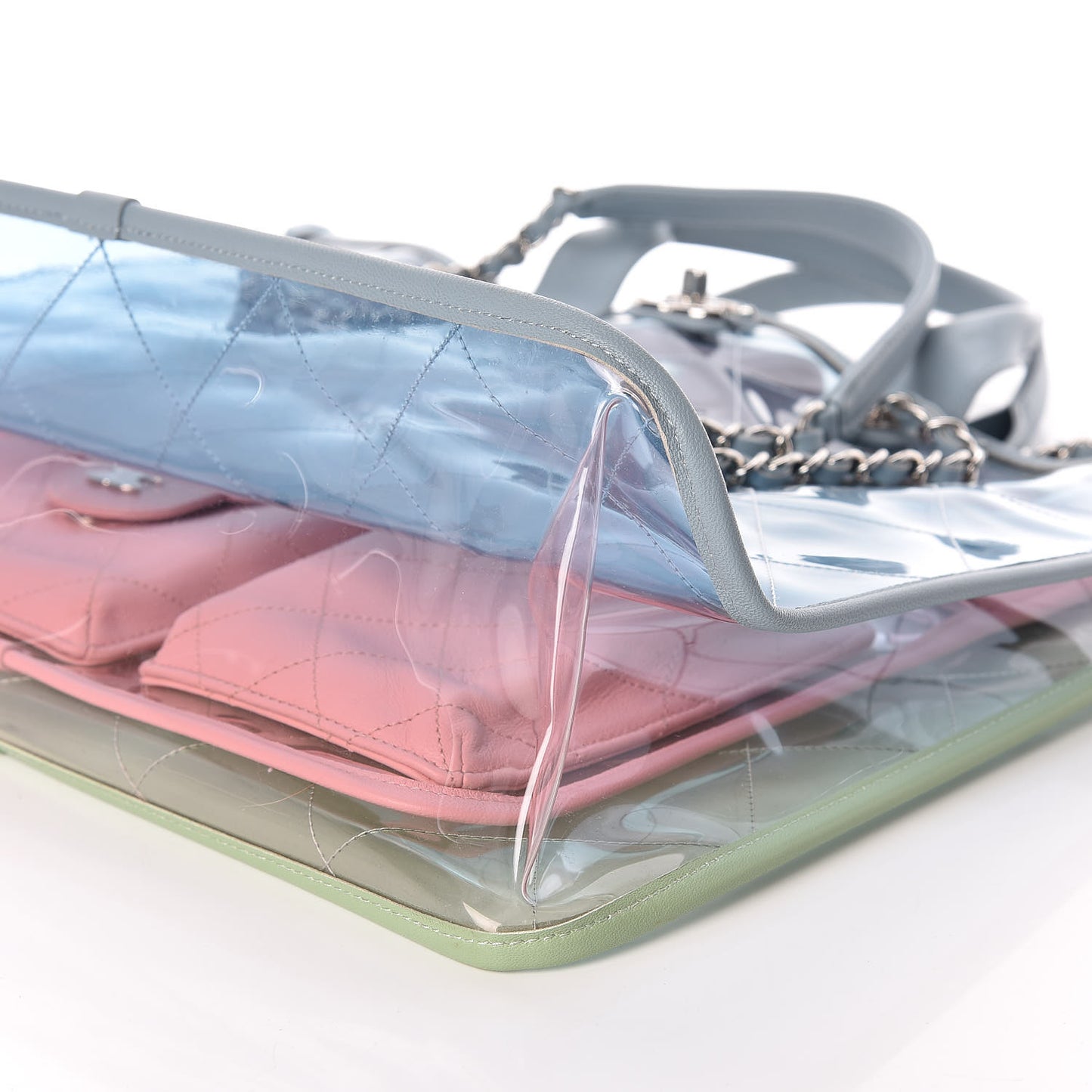Lambskin PVC Quilted Medium Coco Splash Shopping Bag Blue Green Pink