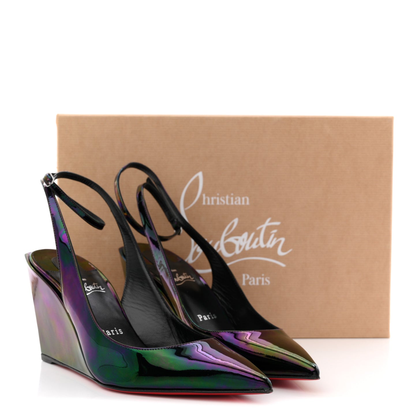 Patent Iridescent Sling Condorage 85 Wedge Pumps 37 Black