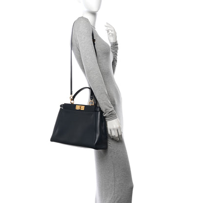 Fendi Vitello Morgan Shiny Nappa Medium Peekaboo Iconic Satchel Lavagna Lago 2 of 12