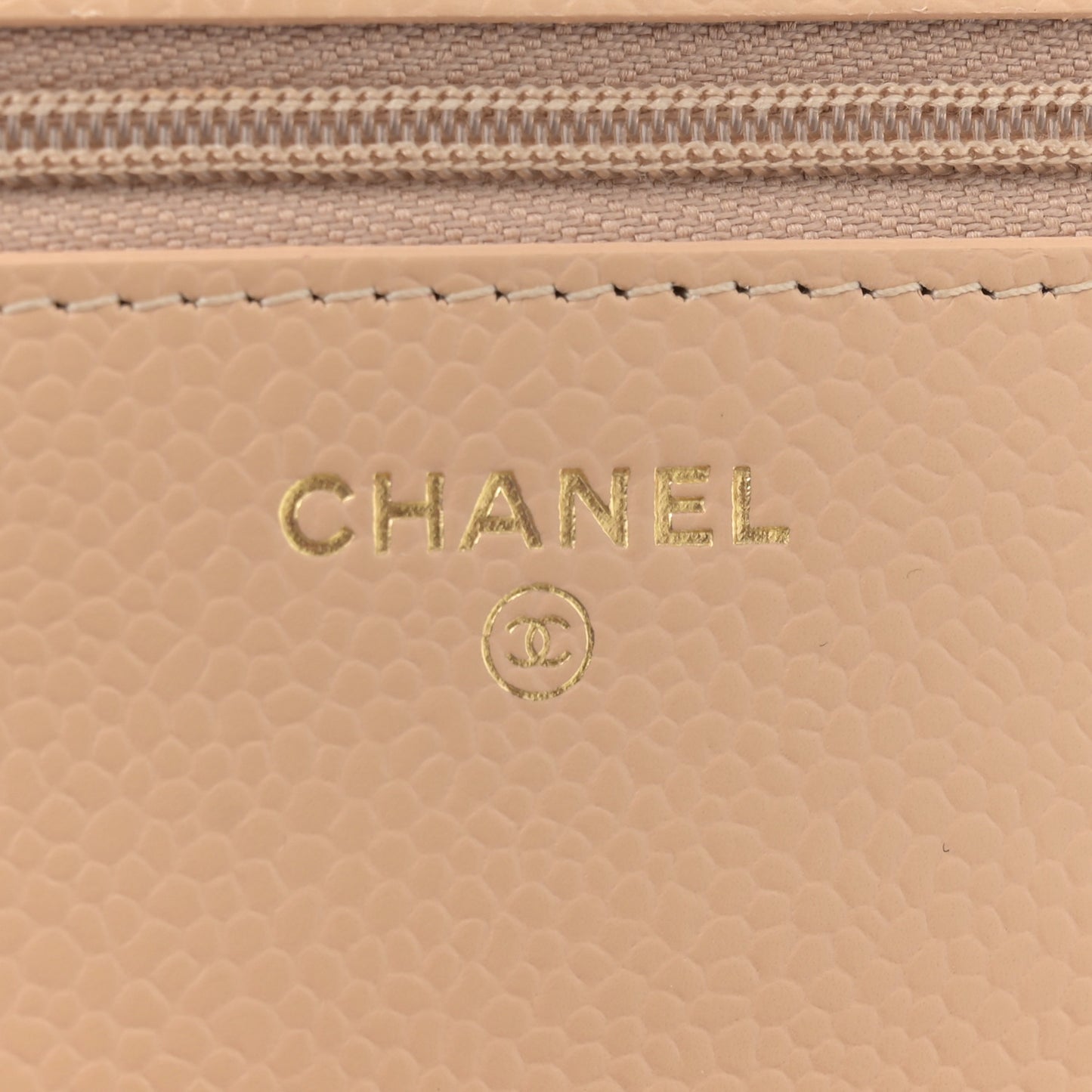 Caviar Quilted Wallet On Chain WOC Beige