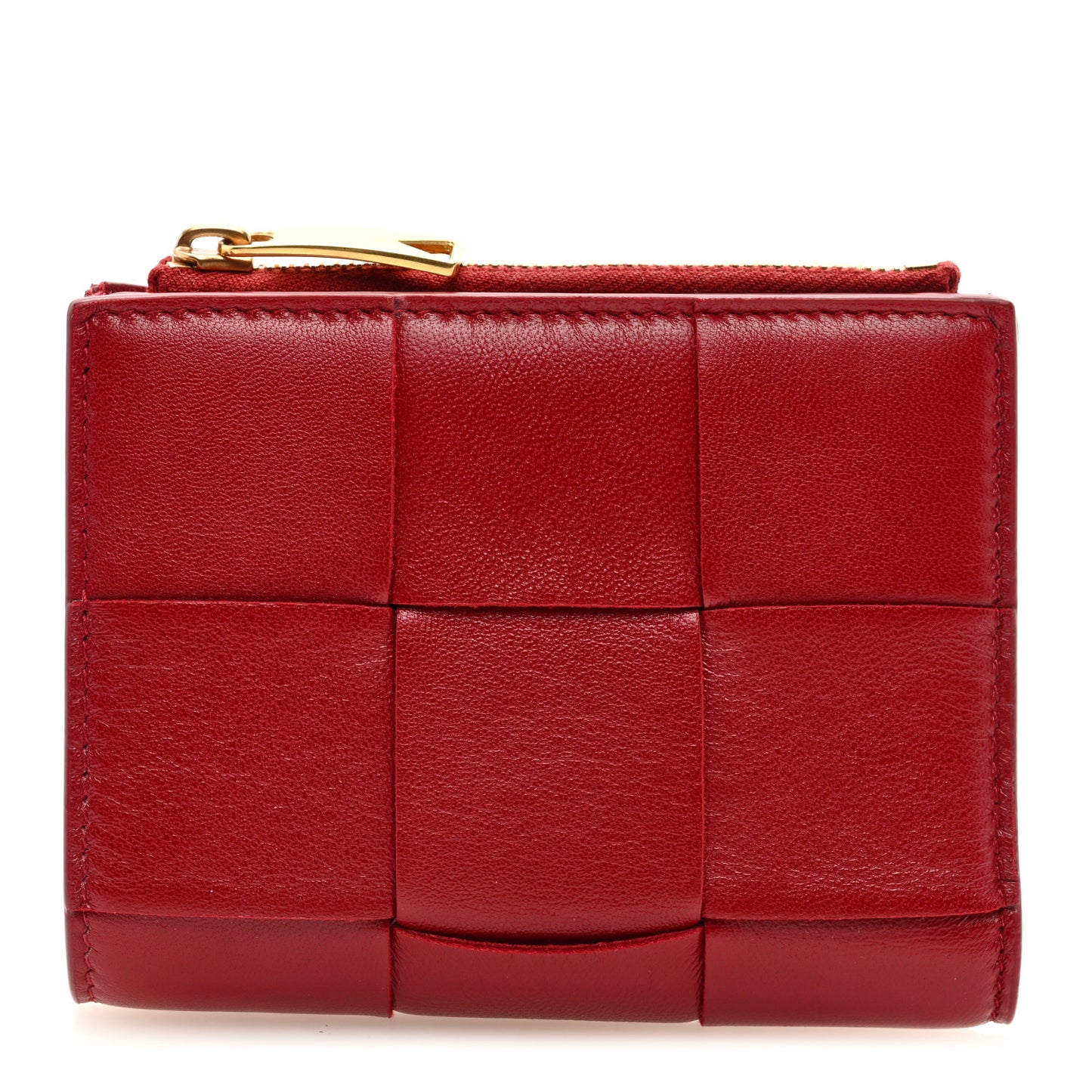 Nappa Maxi Intrecciato Small Bi-Fold Zip Wallet Dark Red