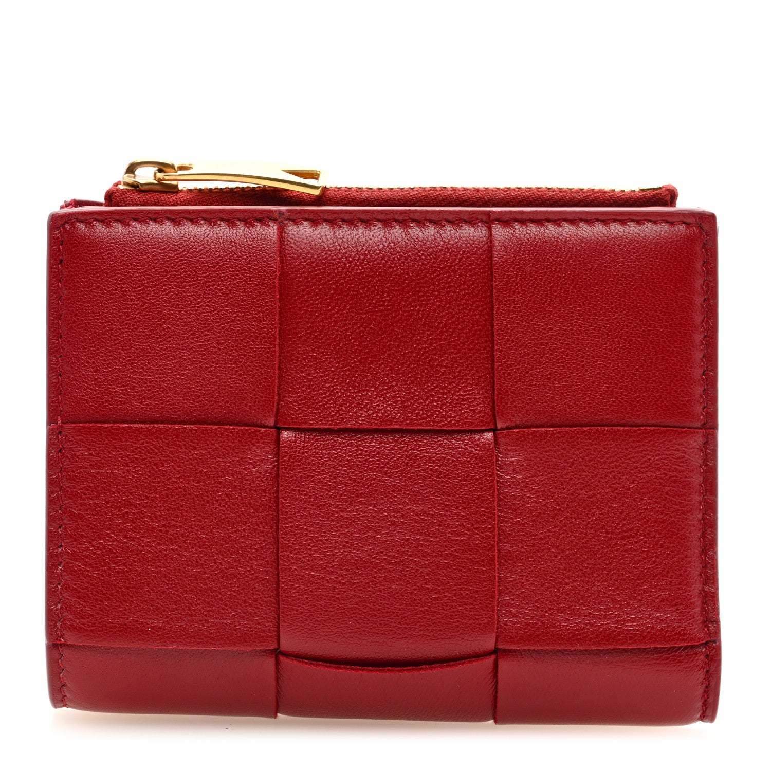 Bottega Veneta Nappa Maxi Intrecciato Small Bi-Fold Zip Wallet Dark Red 1 of 6