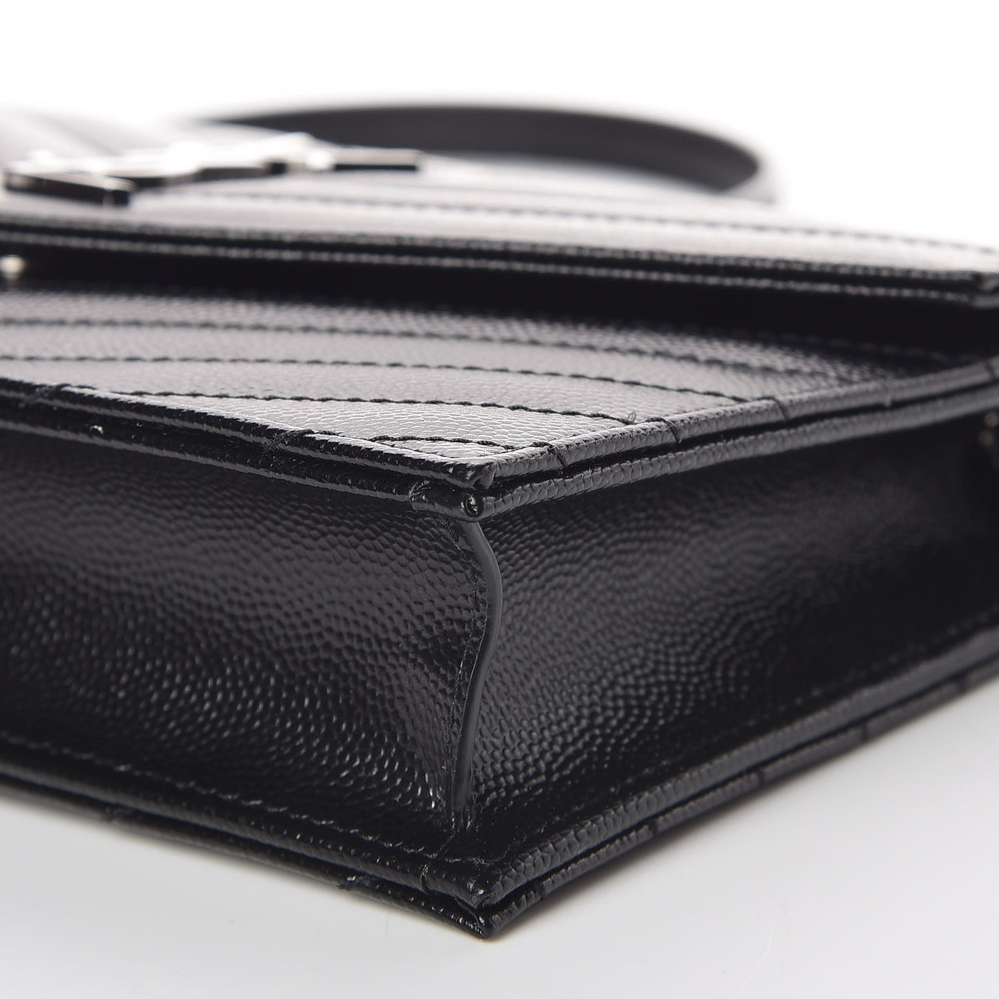 Grain De Poudre Matelasse Chevron Monogram Envelope Chain Wallet Black