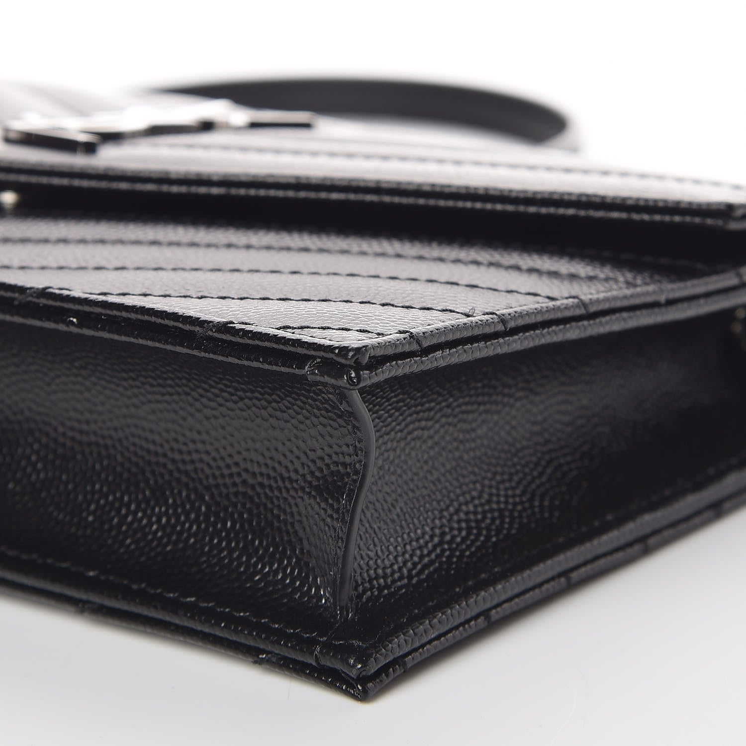 Saint Laurent Grain De Poudre Matelasse Chevron Monogram Envelope Chain Wallet Black 9 of 10