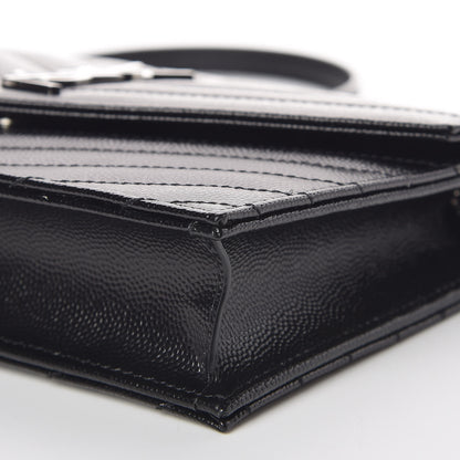 Saint Laurent Grain De Poudre Matelasse Chevron Monogram Envelope Chain Wallet Black 9 of 10