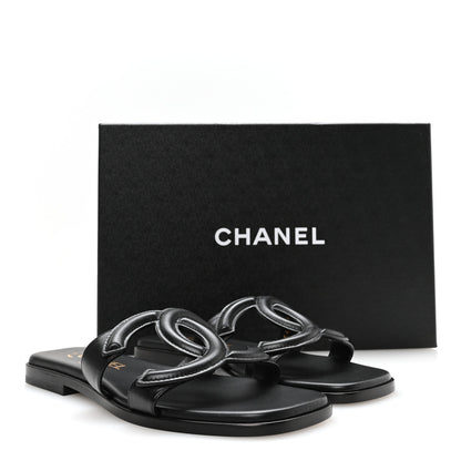 Chanel Lambskin CC Cut Out Mules Sandals 36 Black 9 of 9