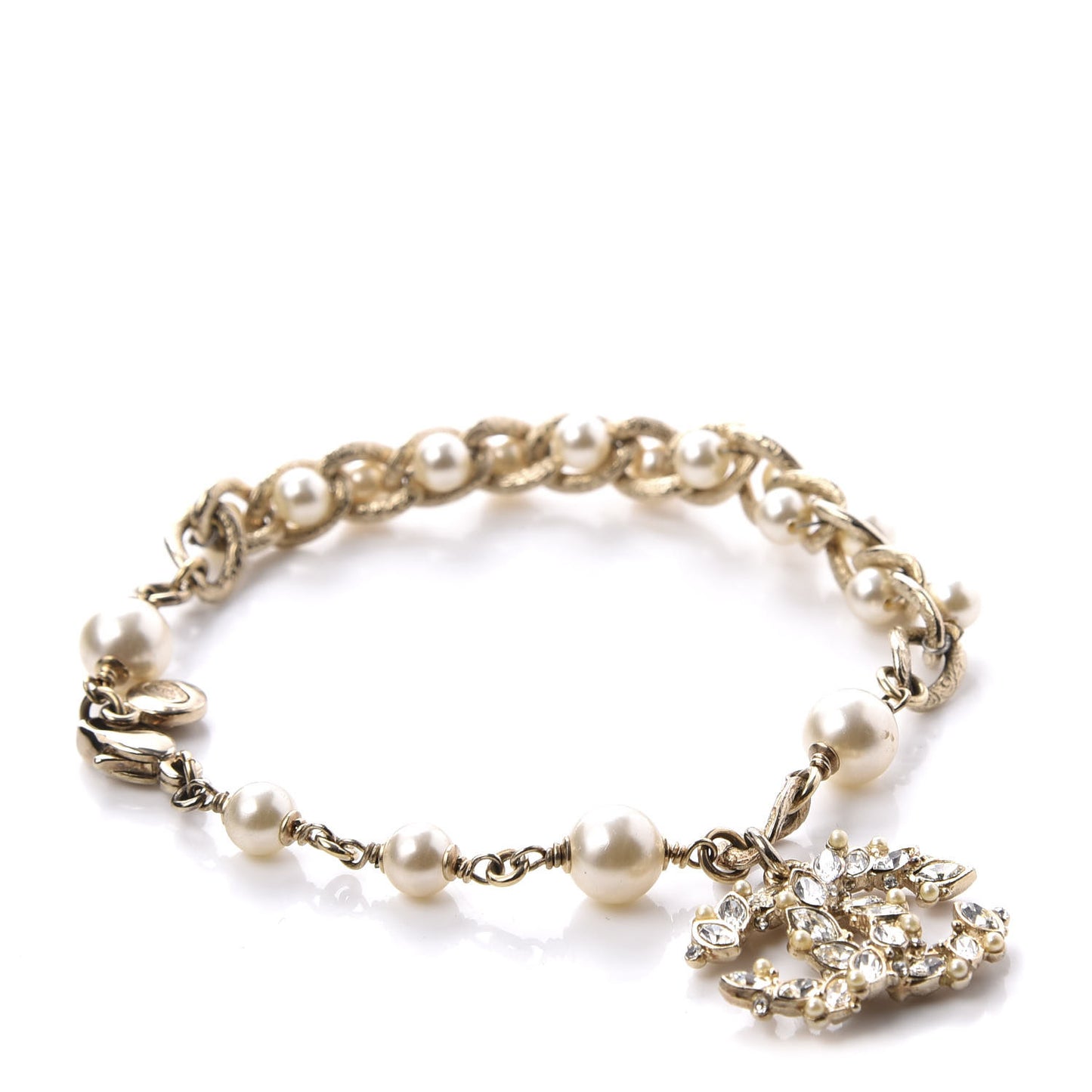 Pearl Crystal CC Bracelet Gold