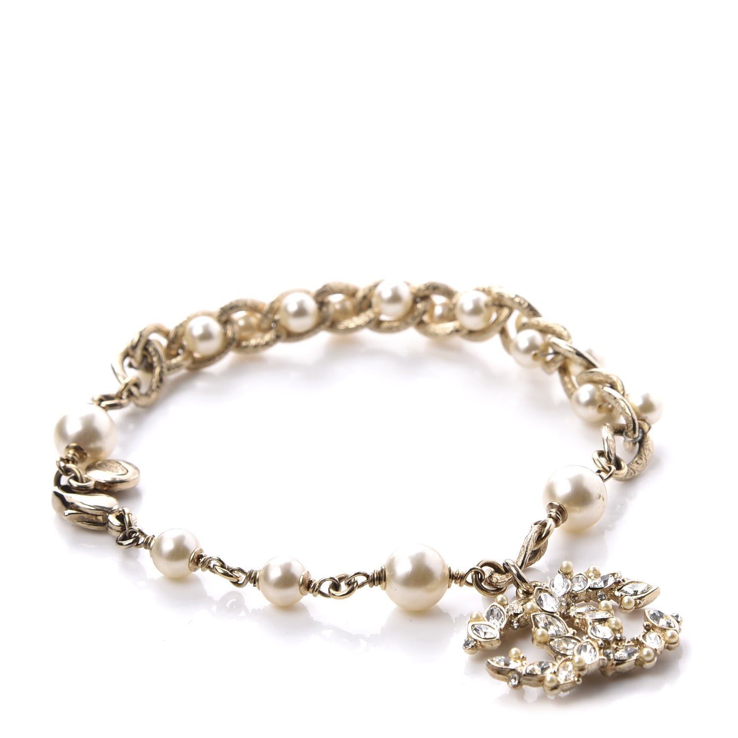Chanel Pearl Crystal CC Bracelet Gold 1 of 6
