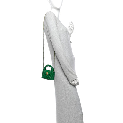 Chanel Shiny Aged Calfskin Quilted Mini Nano Kelly Shopper Green 2 of 10