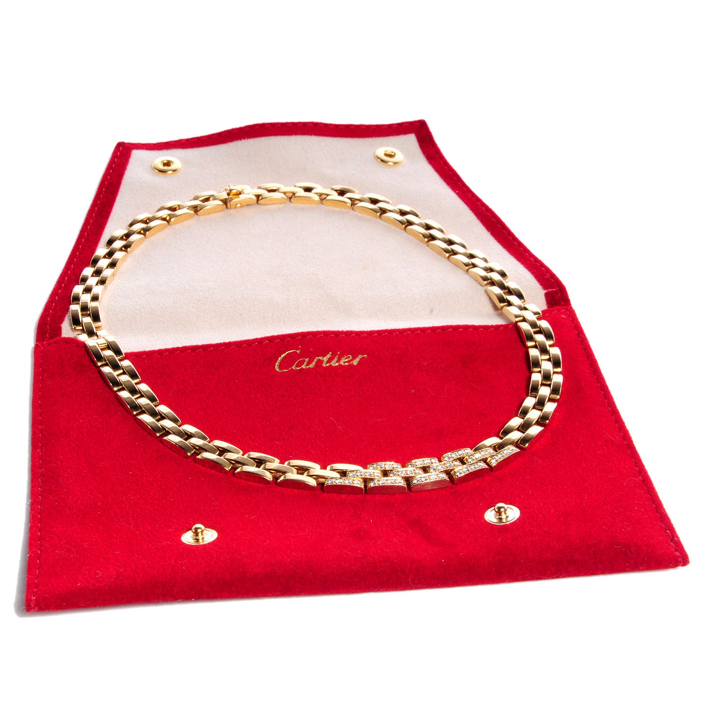 18k Yellow Gold Diamond Panthere Maillon Necklace