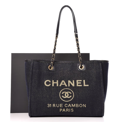 Chanel Lurex Canvas Small Deauville Tote Navy Blue Gold 10 of 10