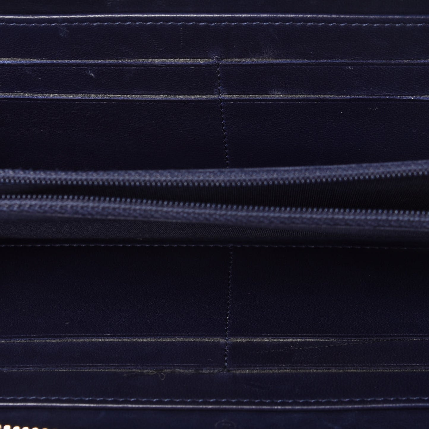 Woven Lambskin Quilted Large Zip Around Wallet Navy