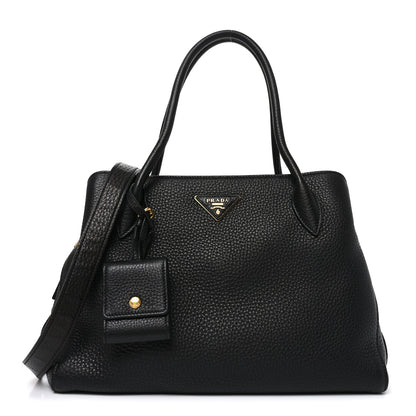 Prada Vitello Daino Soft Zippered Top Handle Bag Black 1 of 9