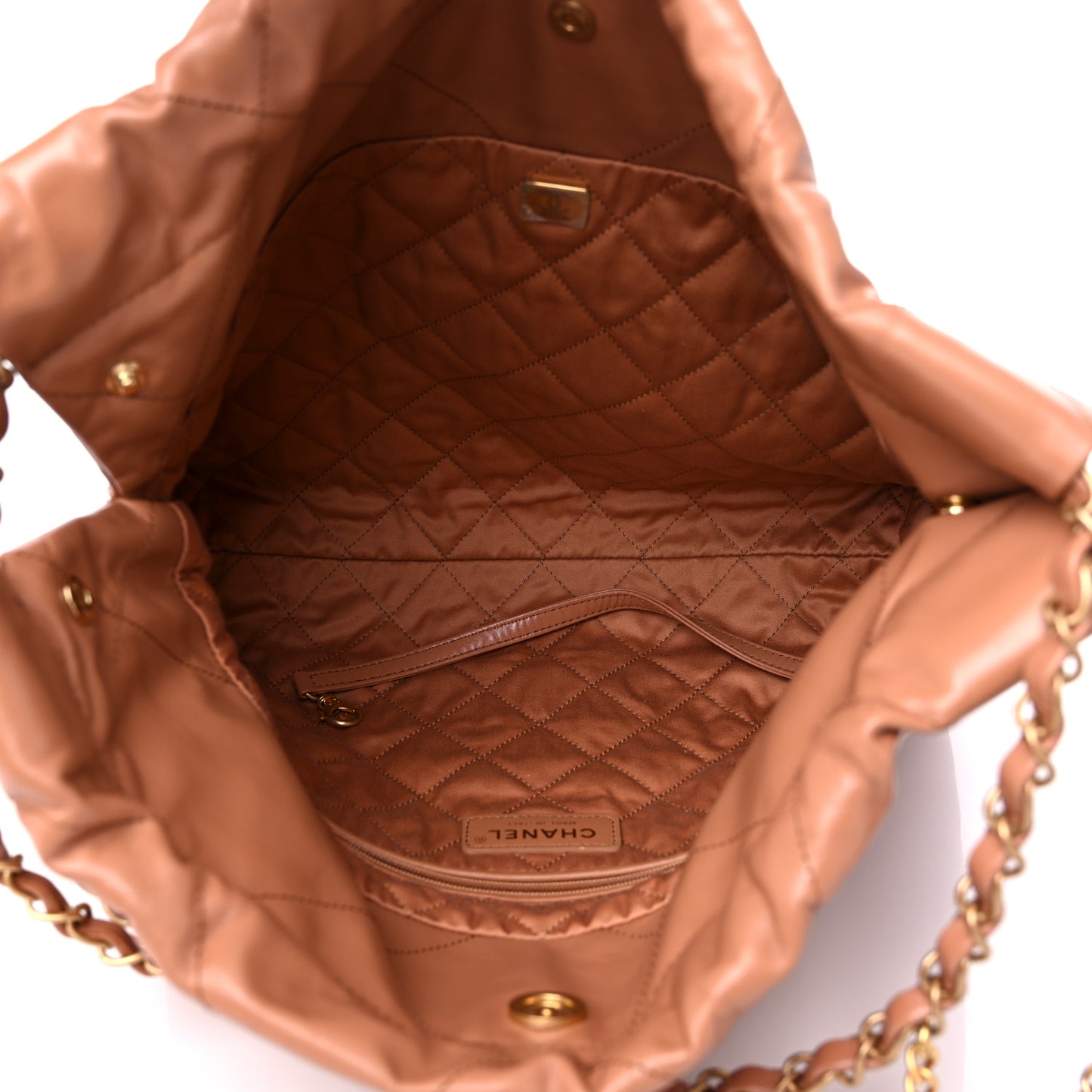 Shiny Calfskin Quilted Small Chanel 22 Camel