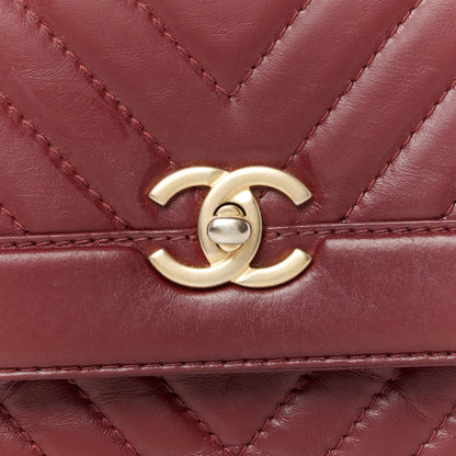 Chanel Calfskin Chevron Quilted Top Handle Flap Red 9 of 12