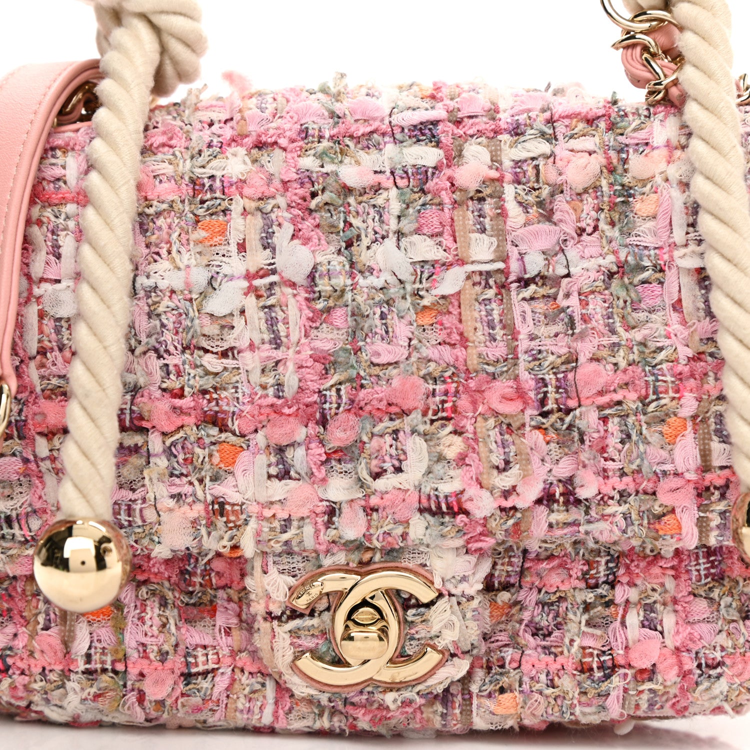 Chanel Tweed Mini Pearl Handle Flap Pink Beige Orange Ecru 8 of 11
