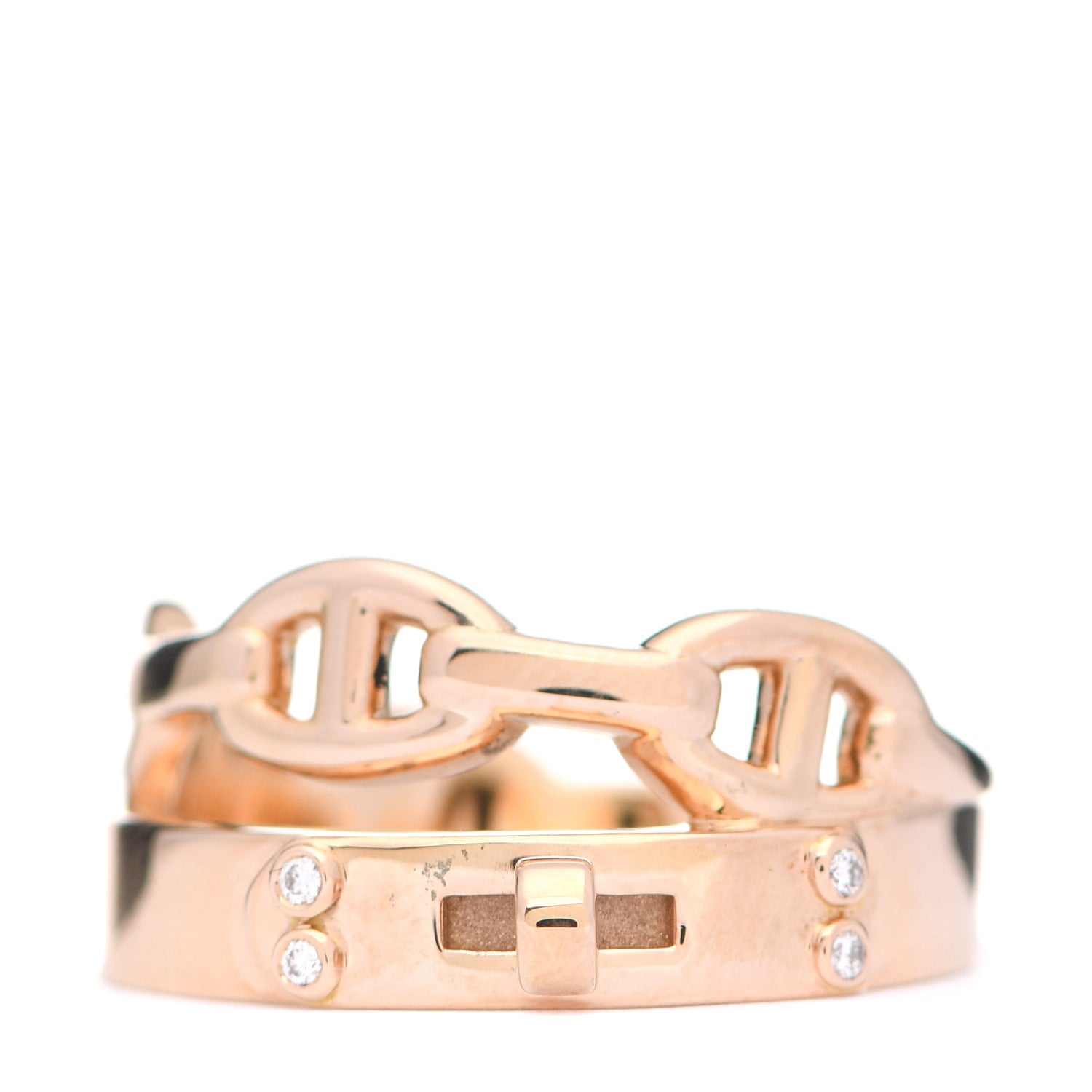 Hermes 18K Rose Gold Diamond Kelly Double Tour Ring 53 6.25 1 of 5