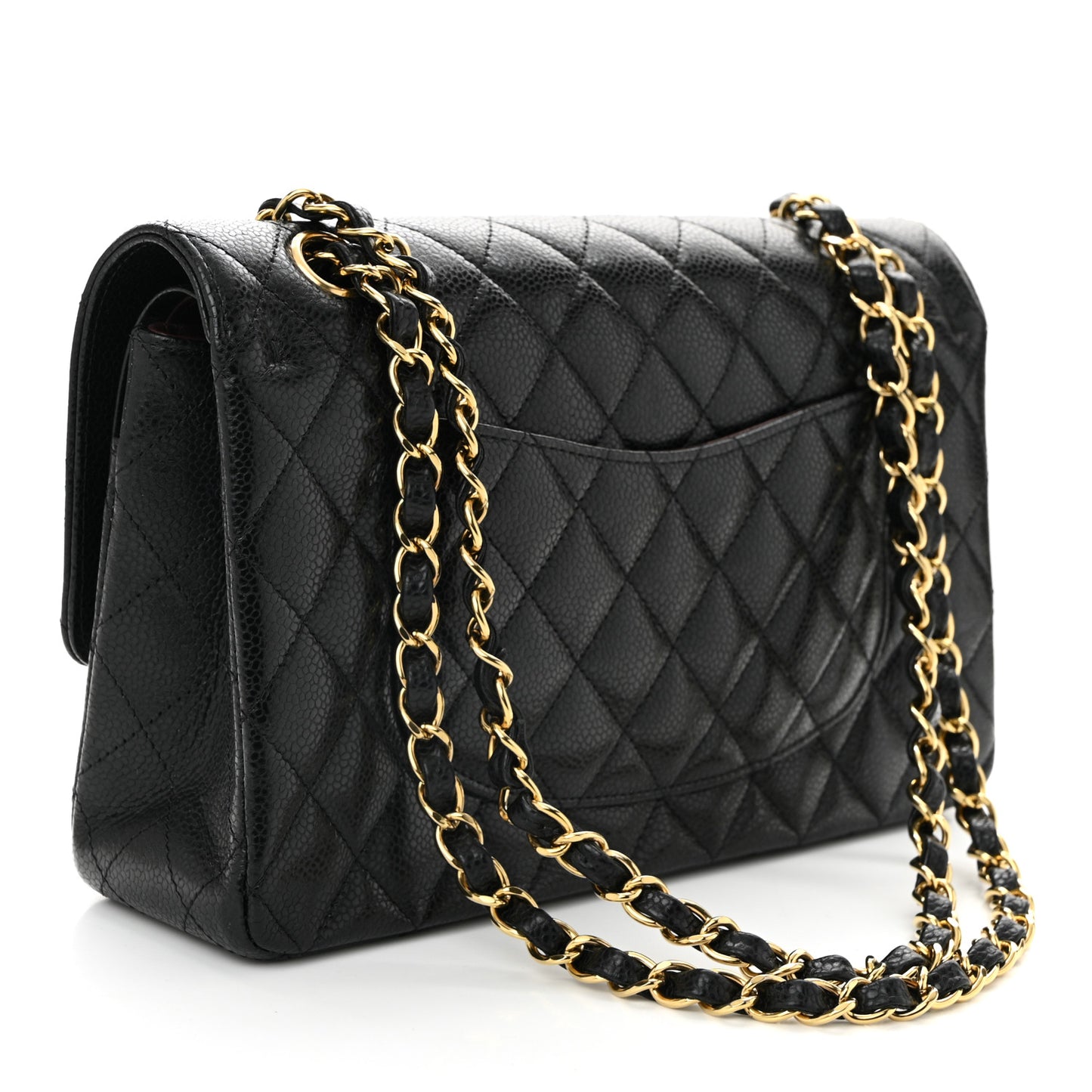 Caviar Quilted Medium Double Flap Black