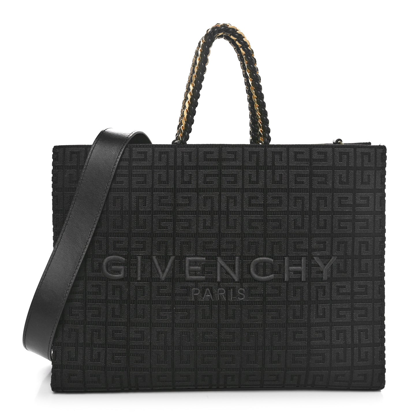 Canvas Jacquard 4G Medium Chain Tote Black
