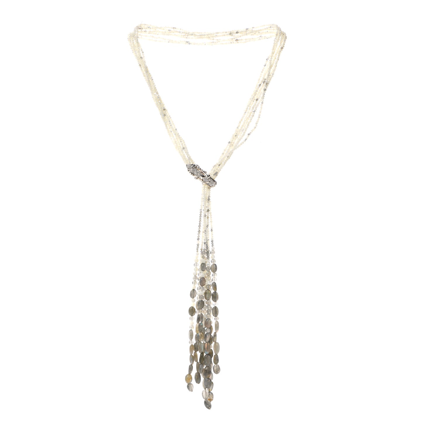 Sterling Silver Sapphire Diamond Labradorite Mother of Pearl Legends Naga Dragon Lariat Necklace