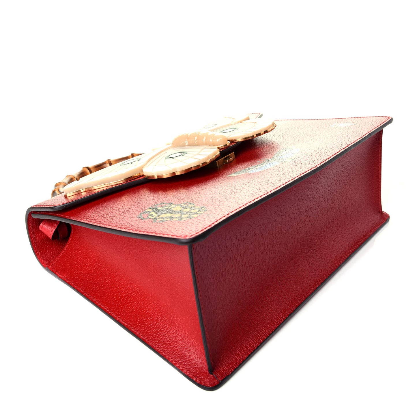 Calfskin Bamboo Web Medium Falena Moth Top Handle Bag Hibiscus Red