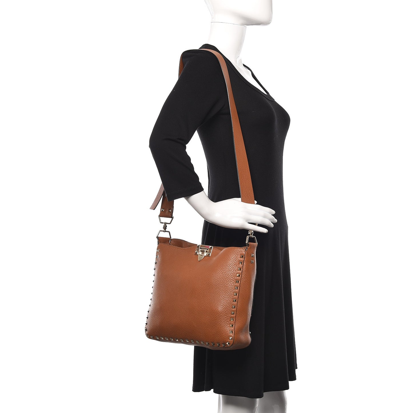 Pebbled Calfskin Small Rockstud Flip-Lock Messenger Bag Light Cuir