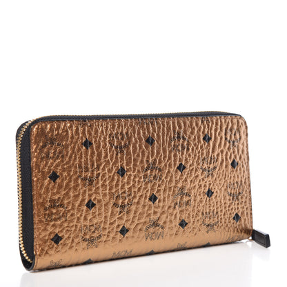 MCM Metallic Visetos Large Zip Around Wallet Gold 3 of 7