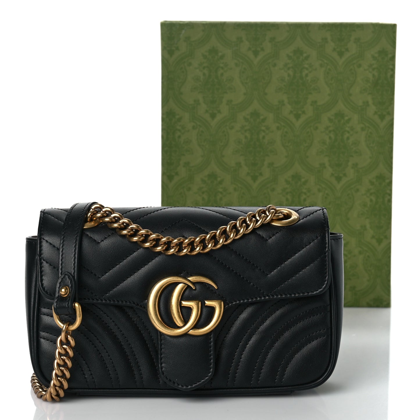 Calfskin Matelasse Mini GG Marmont Shoulder Bag Black