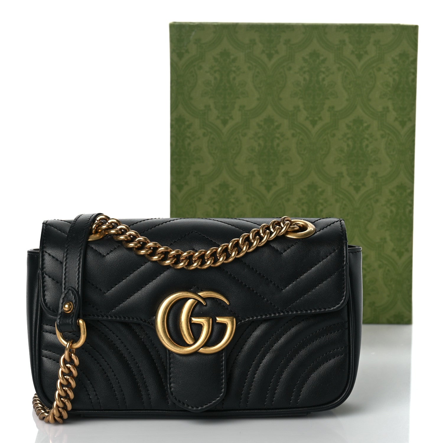 Gucci Calfskin Matelasse Mini GG Marmont Shoulder Bag Black 10 of 10