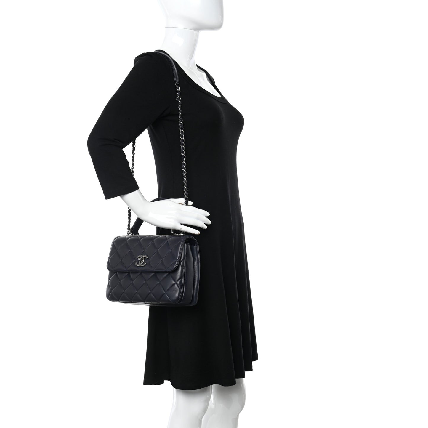 Lambskin Quilted Small Trendy CC Dual Handle Flap Bag Navy