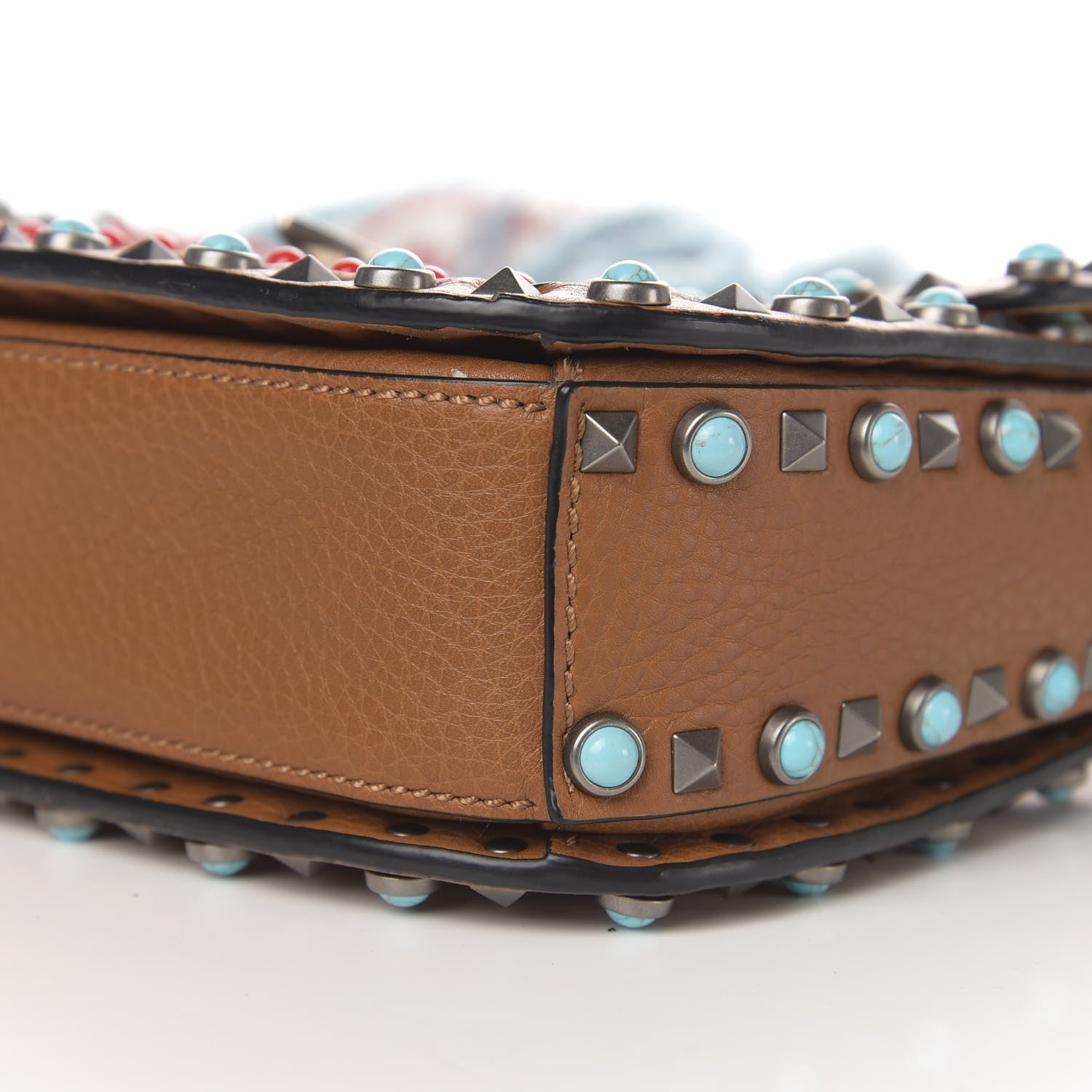 Valentino Garavani Calfskin Embroidered Medium Guitar Strap Rockstud Rolling Flap Saddle Bag Light Cuir 12 of 13