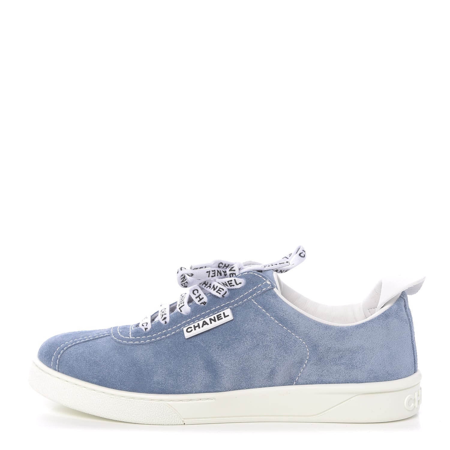 Chanel Suede Calfskin Sneakers 37.5 Light Blue 1 of 9