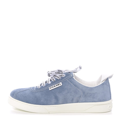 Chanel Suede Calfskin Sneakers 37.5 Light Blue 1 of 9
