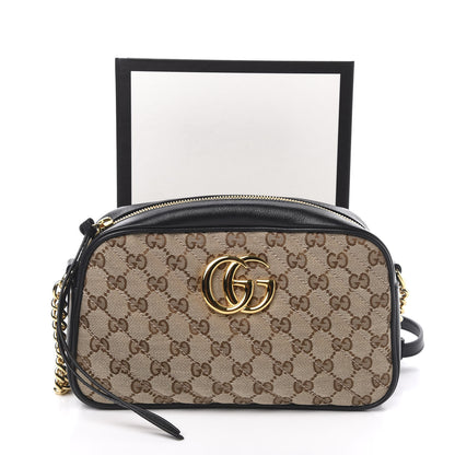 Gucci Monogram Matelasse Diagonal Small GG Marmont Chain Shoulder Bag Beige Black 11 of 11