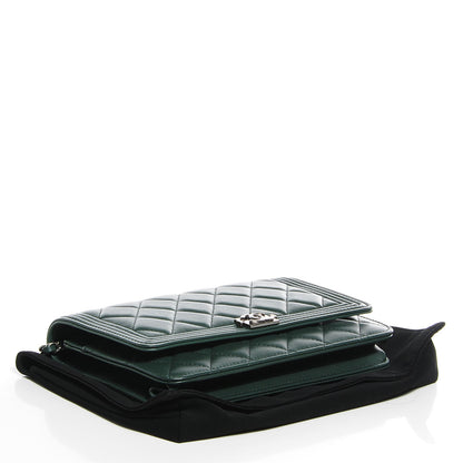 Chanel Lambskin Quilted Boy Wallet On Chain WOC Green 4 of 9