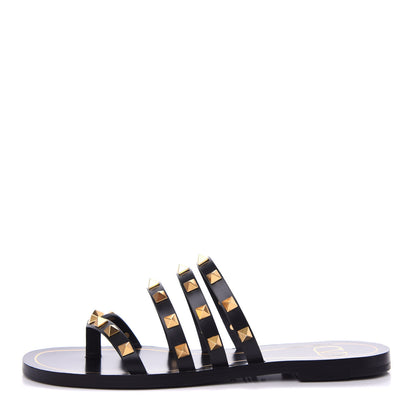 Valentino Garavani Calfskin Rockstud Flair Caged Flat Slide Sandals 36.5 Black 1 of 10