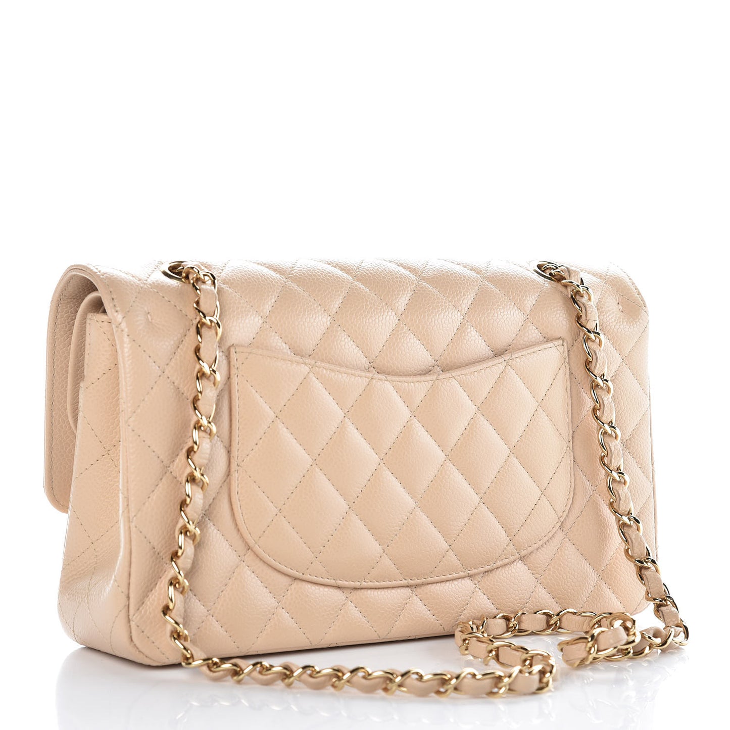 Caviar Quilted Medium Double Flap Beige Clair