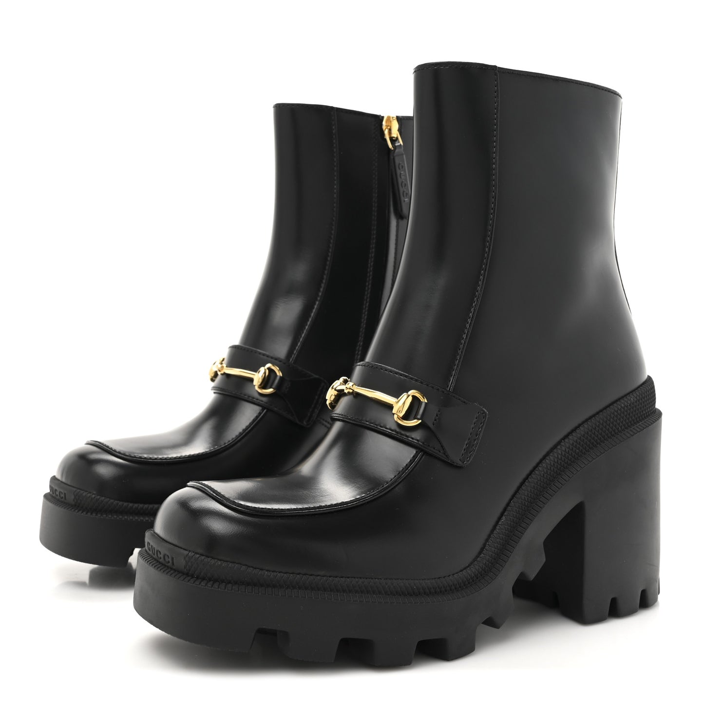 Magnum Calfskin Horsebit Lug Sole Booties 37 Black