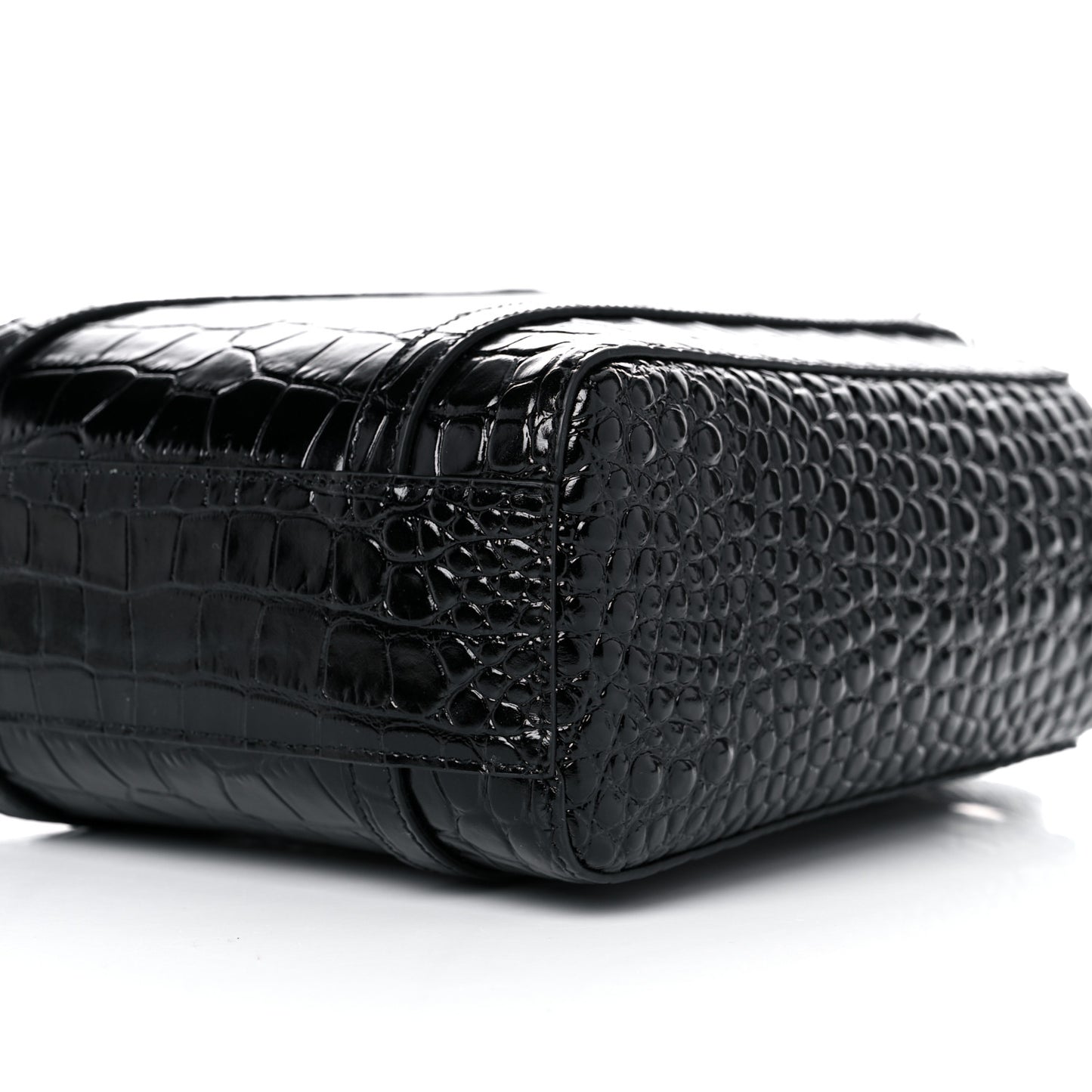 Shiny Calfskin Logo Crocodile Embossed XXS Everyday Tote Black