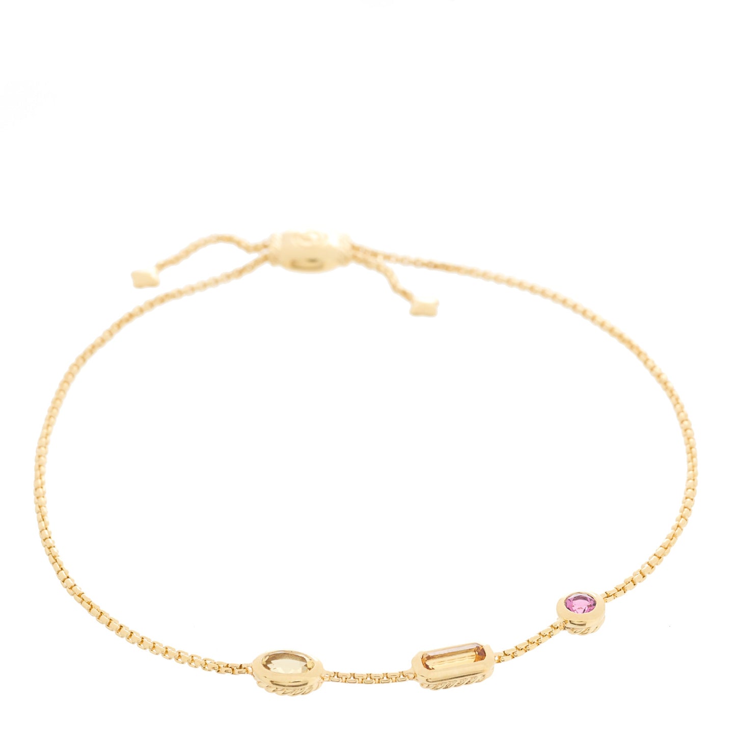 18K Yellow Gold Citrine Yellow Beryl Pink Tourmaline Novella Chain Bracelet
