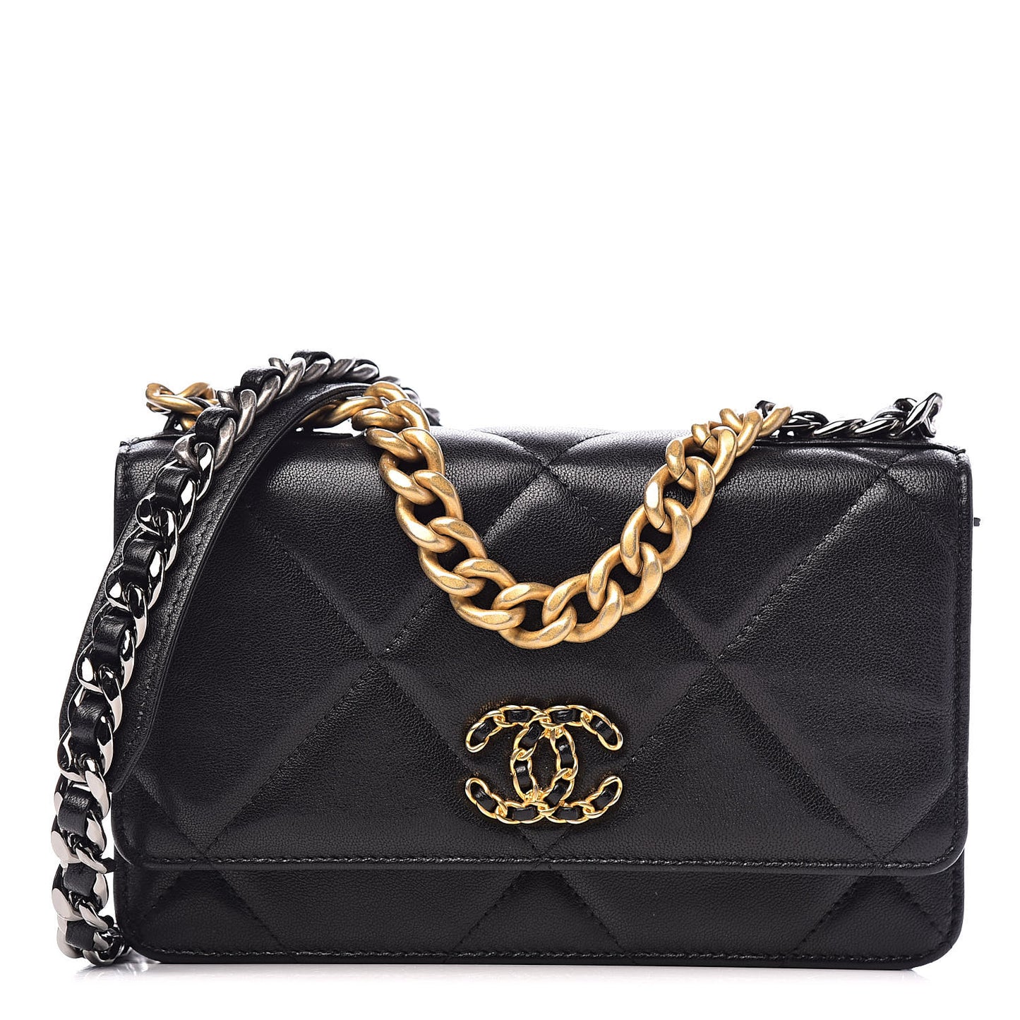 Goatskin Quilted 19 Wallet On Chain WOC Black