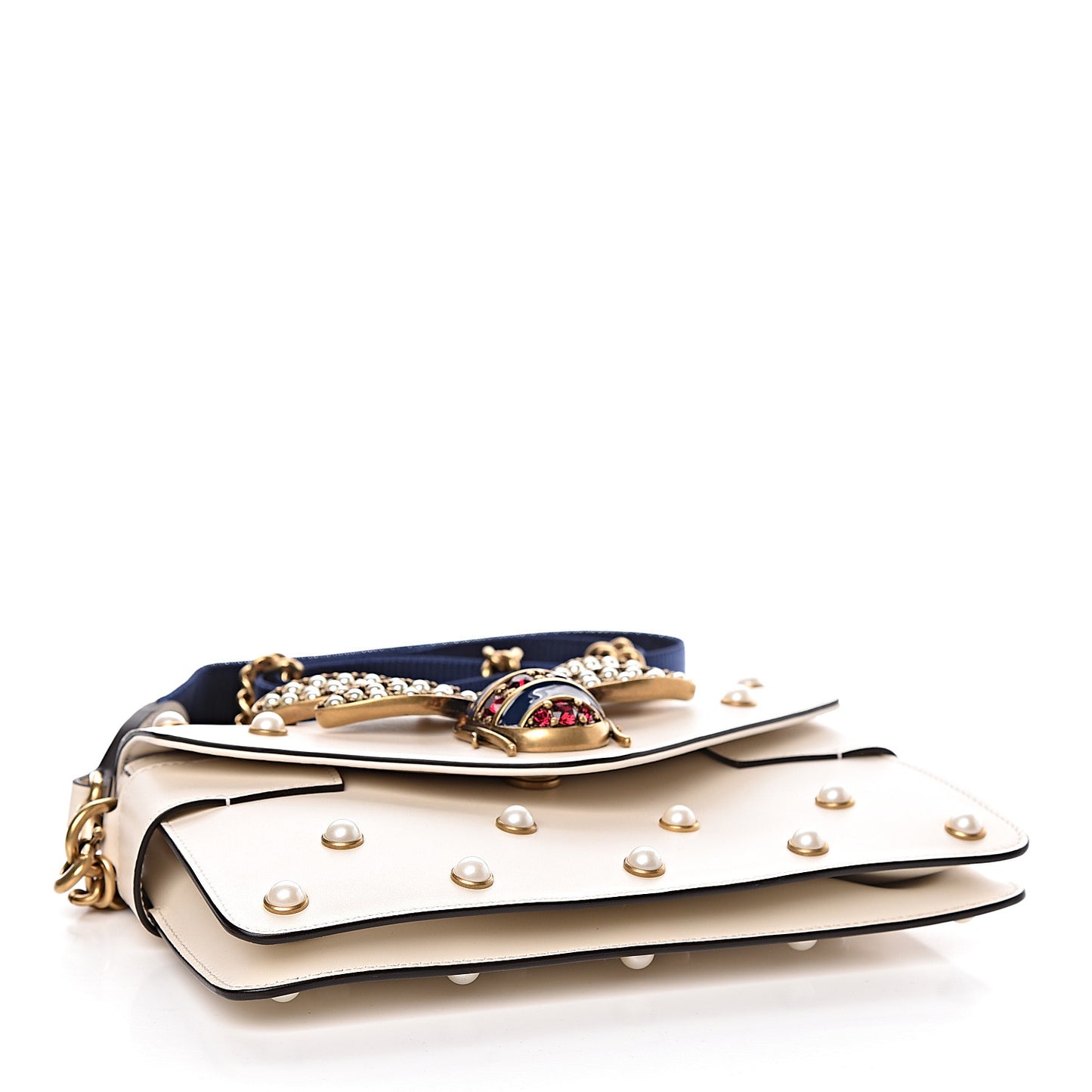 Nappa Pearl Studded Mini Queen Margaret Broadway Shoulder Bag Mystic White