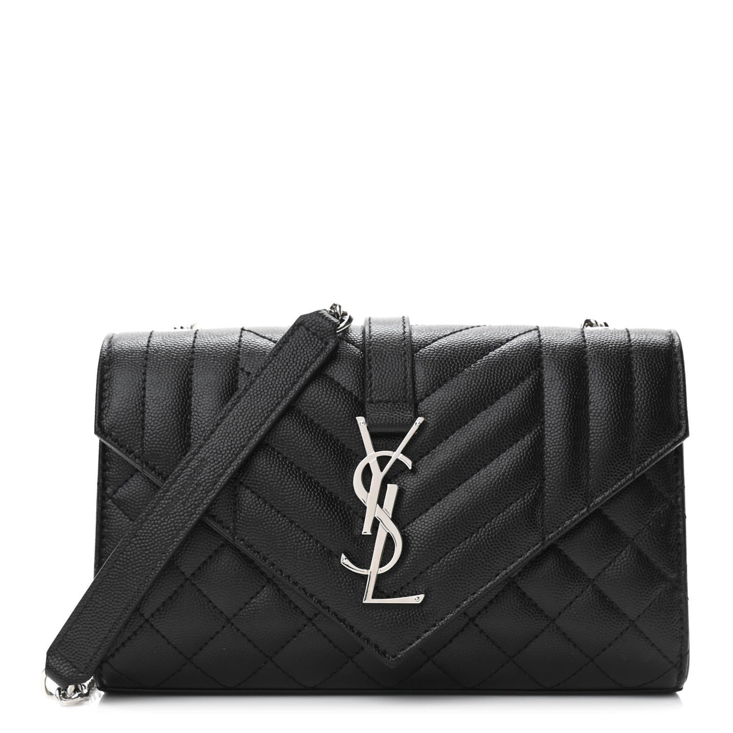 Grain De Poudre Textured Mixed Matelasse Triquilt Small Monogram Satchel Black