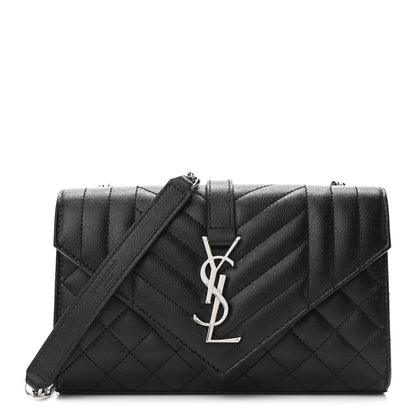 Saint Laurent Grain De Poudre Textured Mixed Matelasse Triquilt Small Monogram Satchel Black 1 of 9
