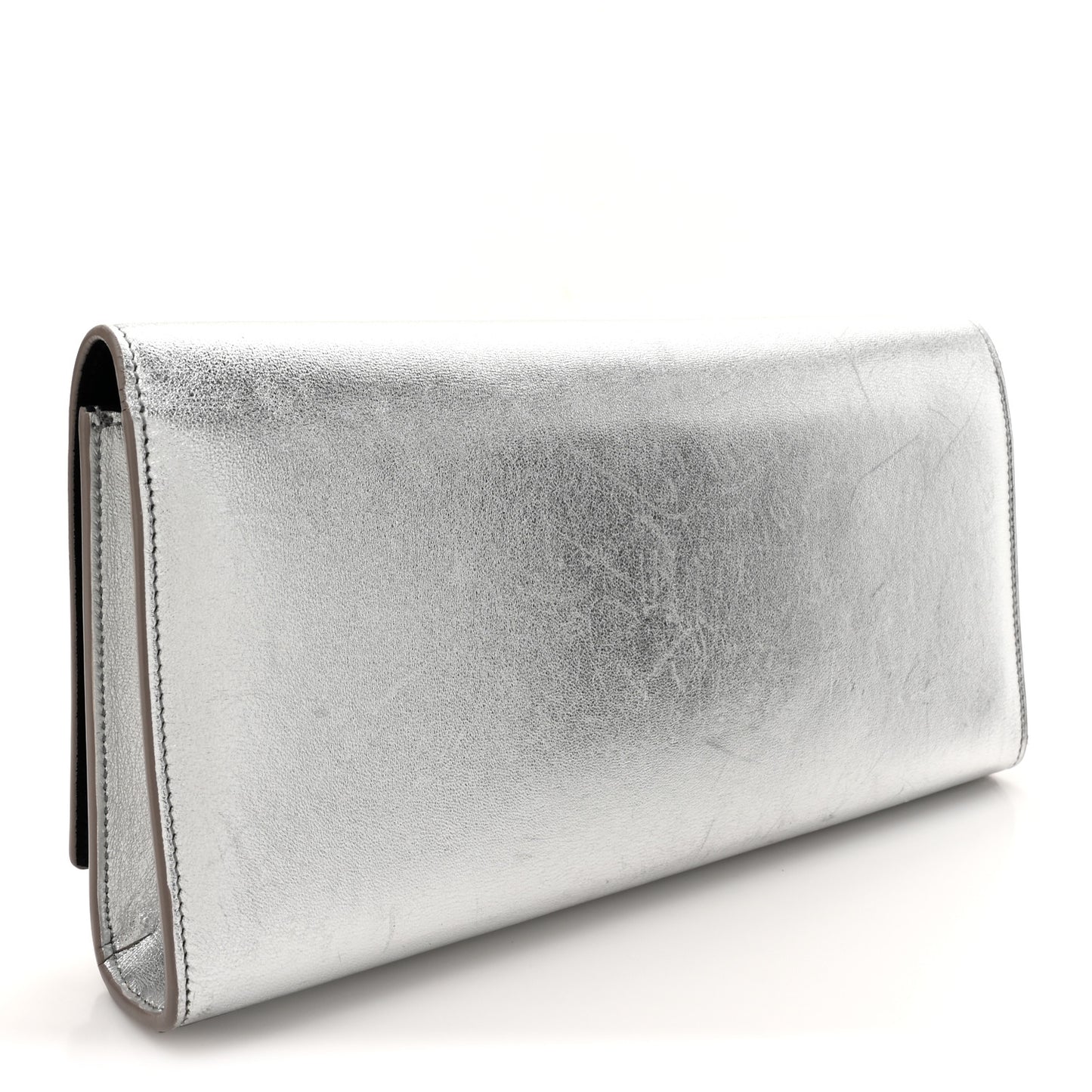 Textured Metallic Calfskin Classic Monogram Cassandre Clutch Silver