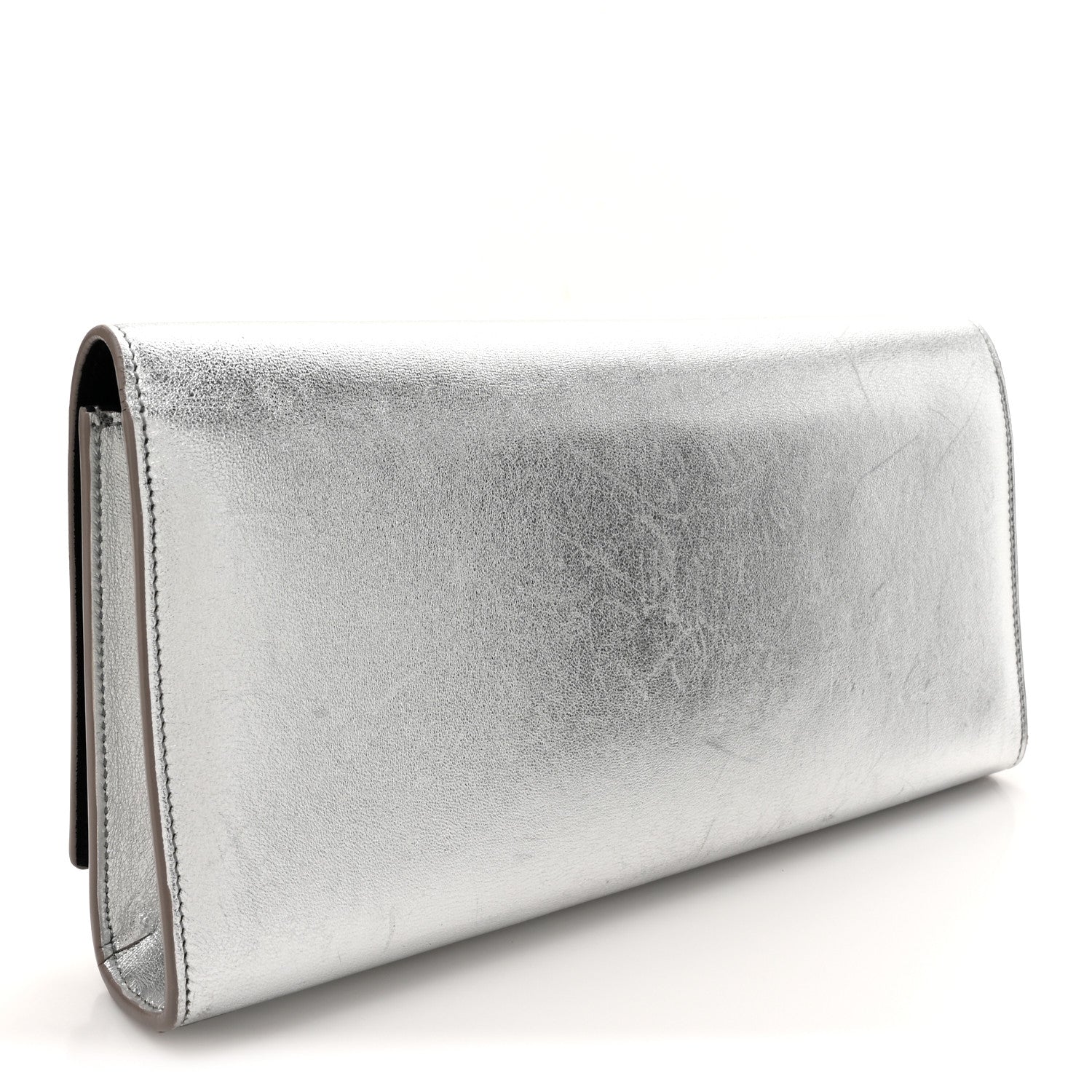 Saint Laurent Textured Metallic Calfskin Classic Monogram Cassandre Clutch Silver 3 of 14