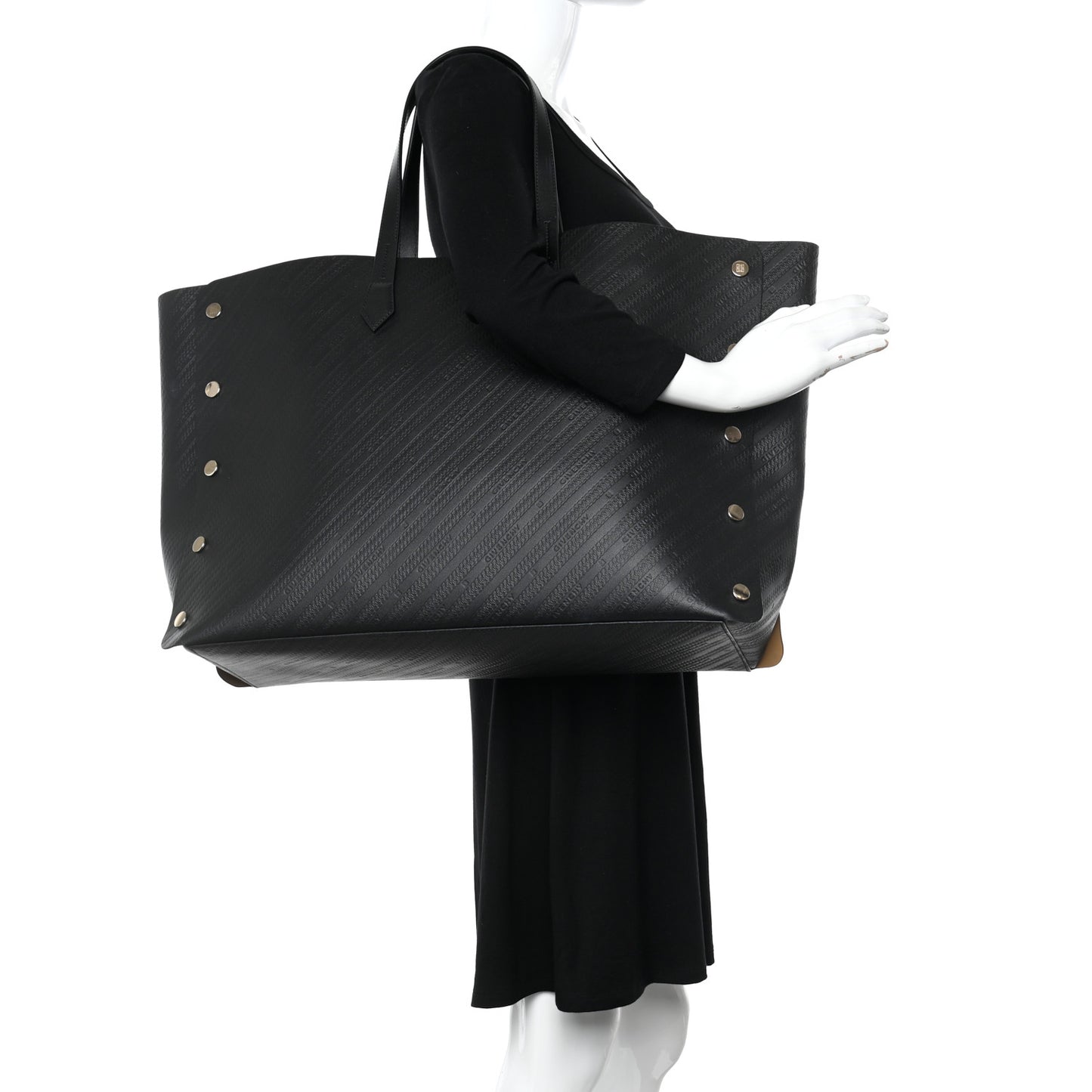 Calfskin Chain Embossed Large Bond Shopper Tote Black