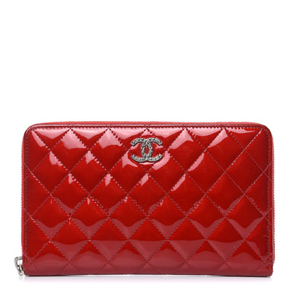 Chanel Patent Quilted Large Brilliant Zip Around Organizer Wallet Red 1 of 17
