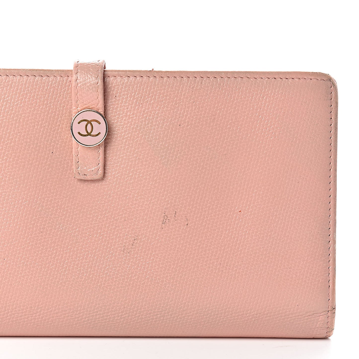 Grained Calfskin CC Button Wallet Pink